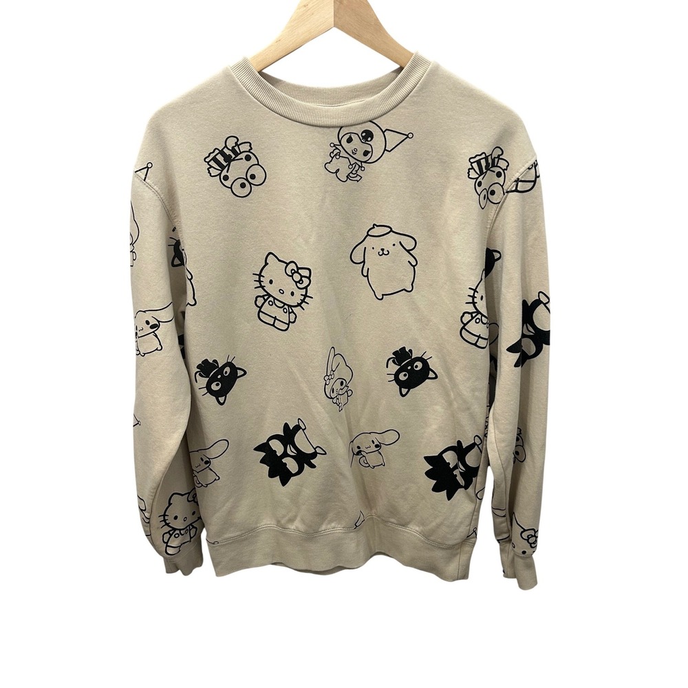 Sanrio Hello Kitty & Friends All Over Print Crewneck Sweatshirt Bioworld Beige S - Picture 2 of 4
